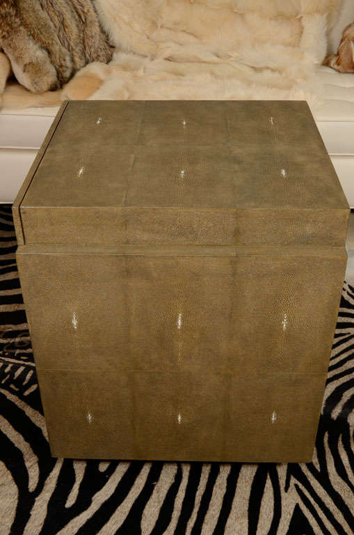 Shagreen Side Tables, Nightstands, Khaki Color, Two Drawers, Contemporary Design For Sale 1