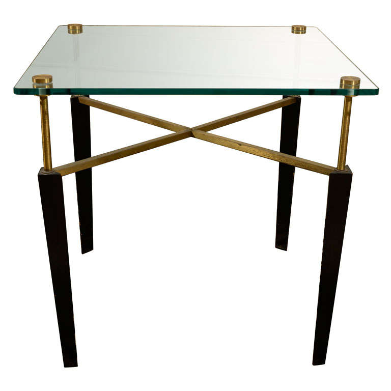 Side Table with Brass and Wood at 1stdibs
