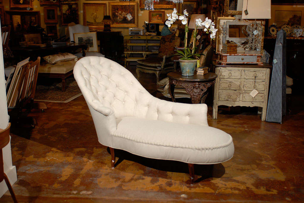 Fabulous French tufted chaise with roped edge.<br />
<br />
To see more items from Foxglove Antiques, please visit our website: www.foxgloveantiques.com