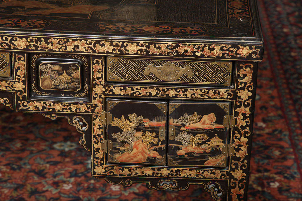 A Very Unusual Chinese Export Gilt Black Lacquer Desk 2