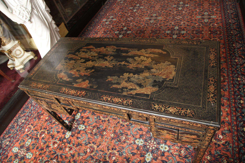 A Very Unusual Chinese Export Gilt Black Lacquer Desk 3