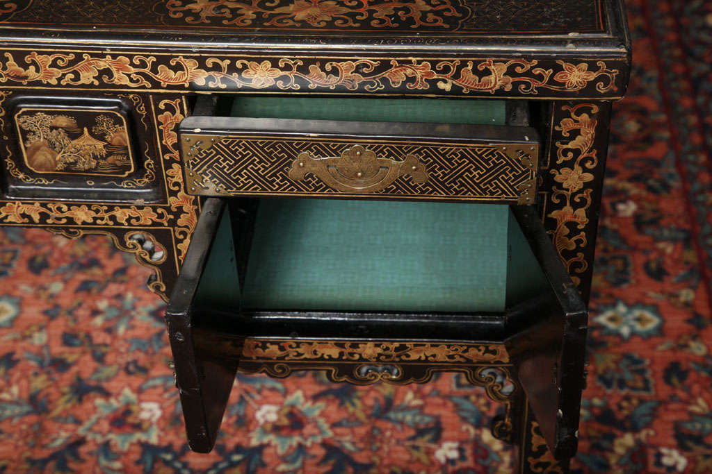 A Very Unusual Chinese Export Gilt Black Lacquer Desk 7