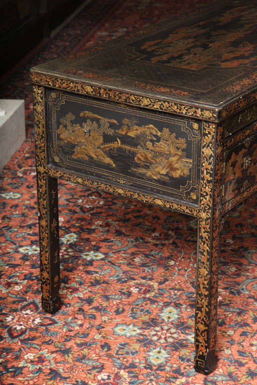 A Very Unusual Chinese Export Gilt Black Lacquer Desk 8