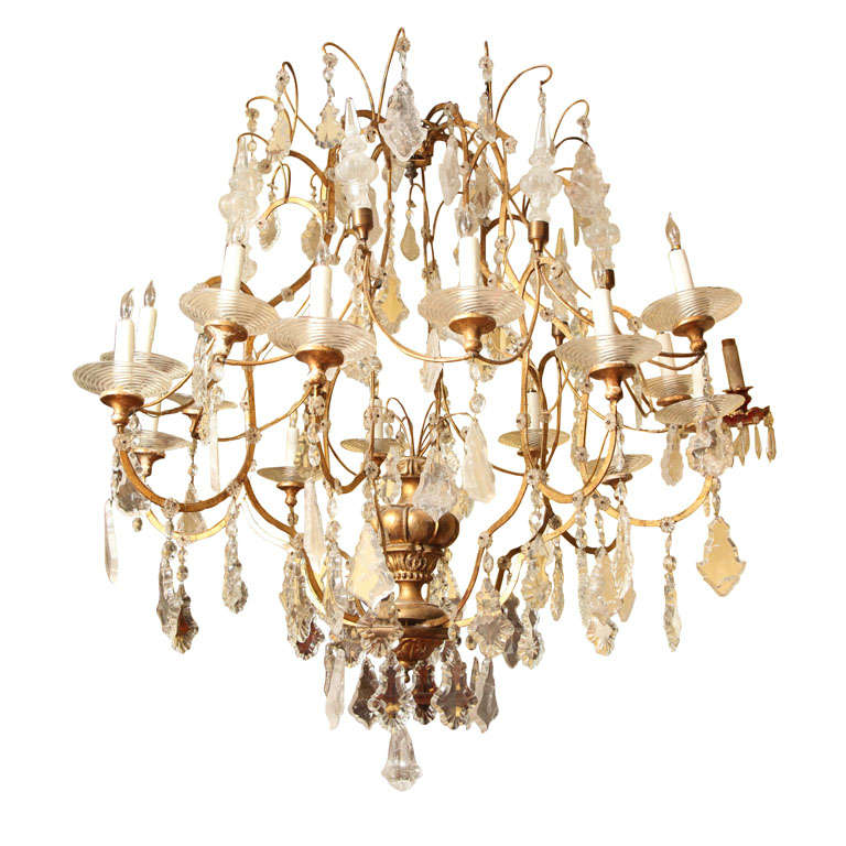 Very Large Italian 16-Arm Venetian Giltwood and Rock Crystal Chandelier For Sale