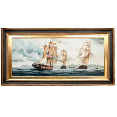 Vintage Tall Ships Seascape Oil on Canvas
