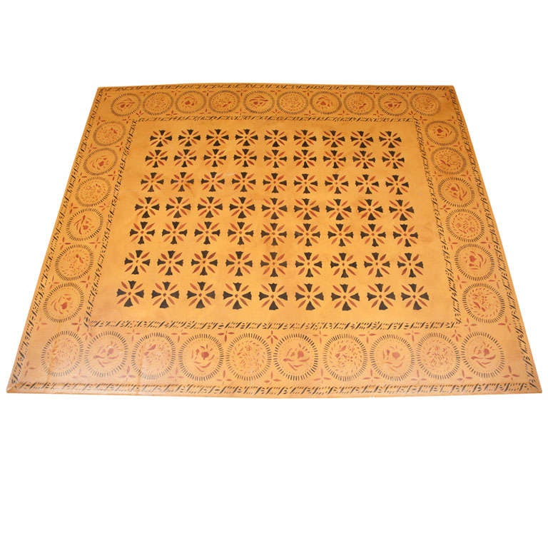 Historically Stenciled Canvas Floor Cloth For Sale