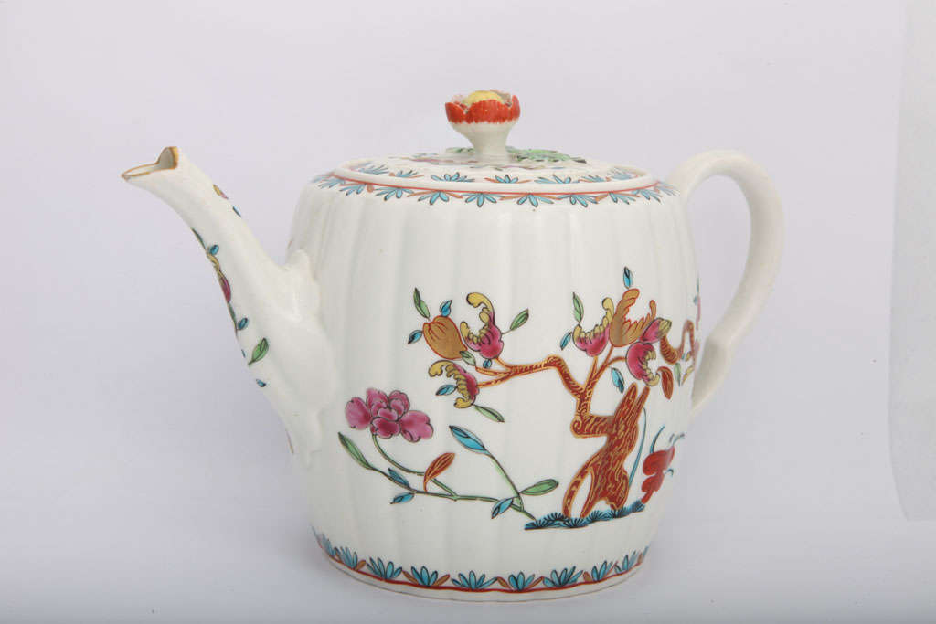 Rare First Period Worcester Porcelain Barrel Shape teapot For Sale 5