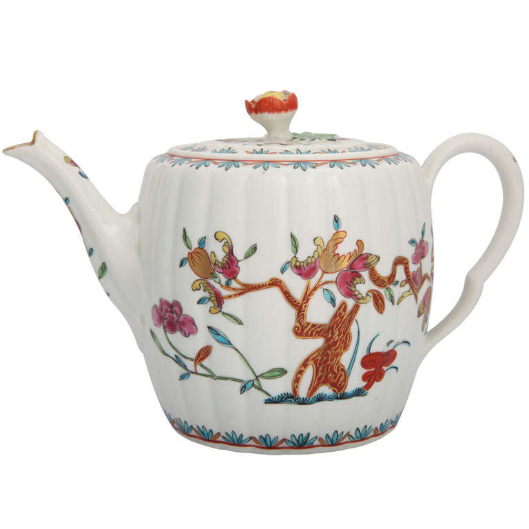 Rare First Period Worcester Porcelain Barrel Shape teapot For Sale