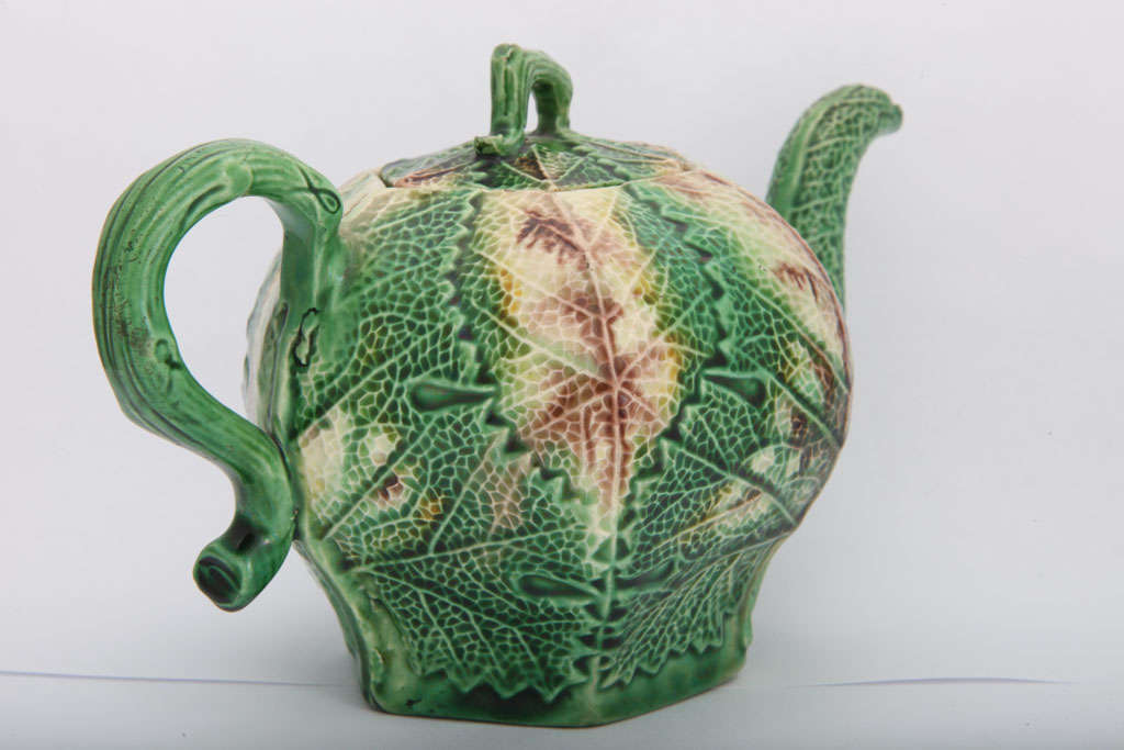 English Rare Whieldon School Leaf  Molded Teapot For Sale