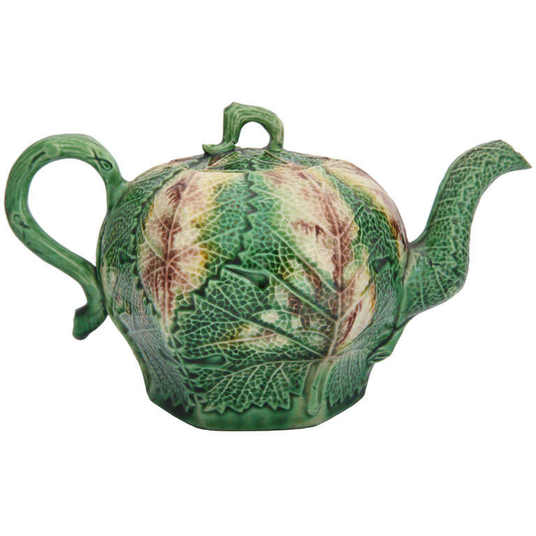 Rare Whieldon School Leaf  Molded Teapot For Sale