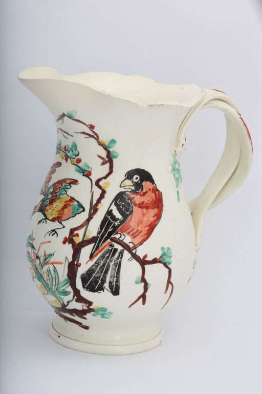 A Fine English Creamware Enamel Decorated Creamer