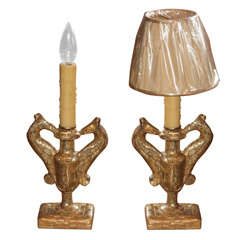Pair Italian Giltwood Lamps with griffin handles