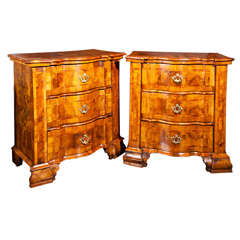 Pair Antique Serpentine Small Chests of Drawers