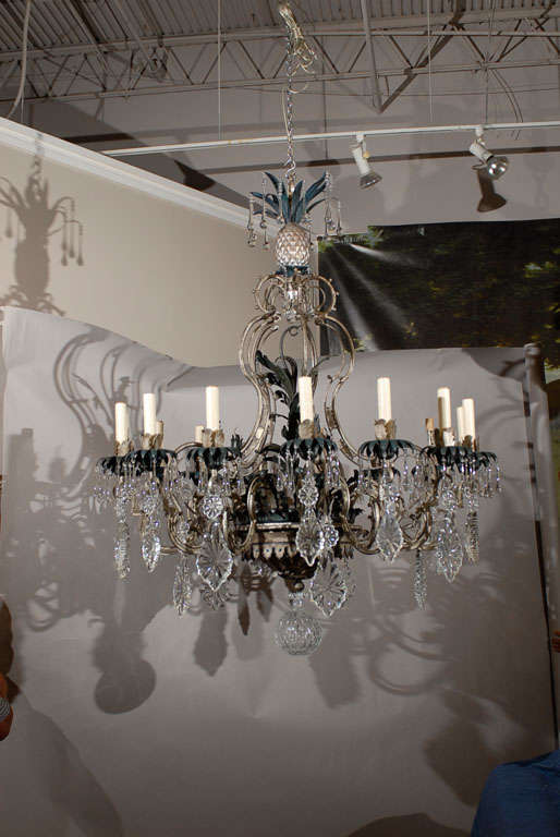 Antique Chandelier. Painted iron and crystal chandelier For Sale 4