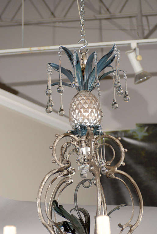 American Antique Chandelier. Painted iron and crystal chandelier For Sale