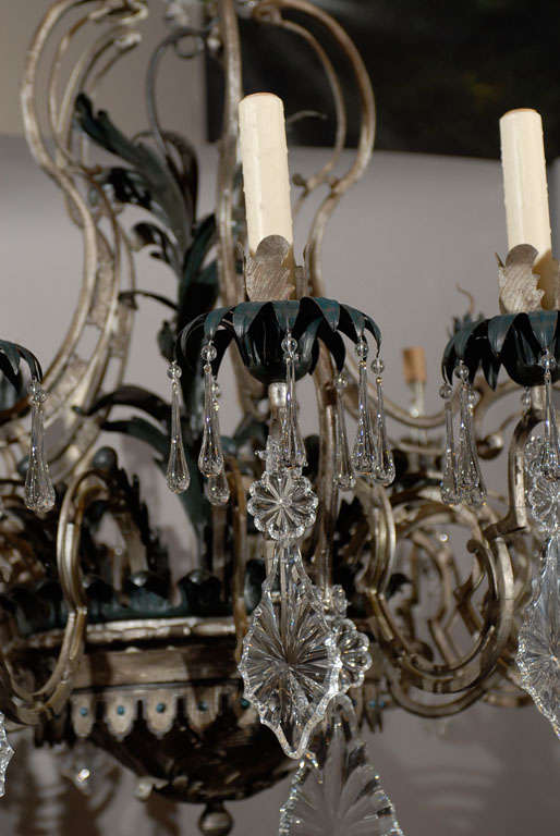 Antique Chandelier. Painted iron and crystal chandelier In Excellent Condition For Sale In Atlanta, GA