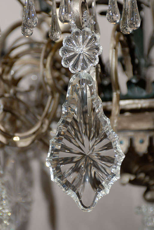 Mid-20th Century Antique Chandelier. Painted iron and crystal chandelier For Sale