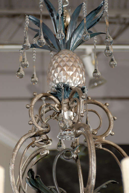 Antique Chandelier. Painted iron and crystal chandelier For Sale 2