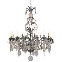 Used Chandelier. Painted iron and crystal chandelier