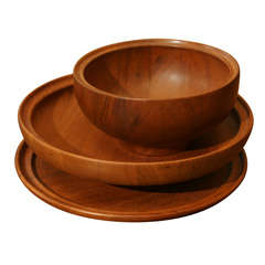 Henning Koppel Set of Two Teak Bowls with Matching Tray
