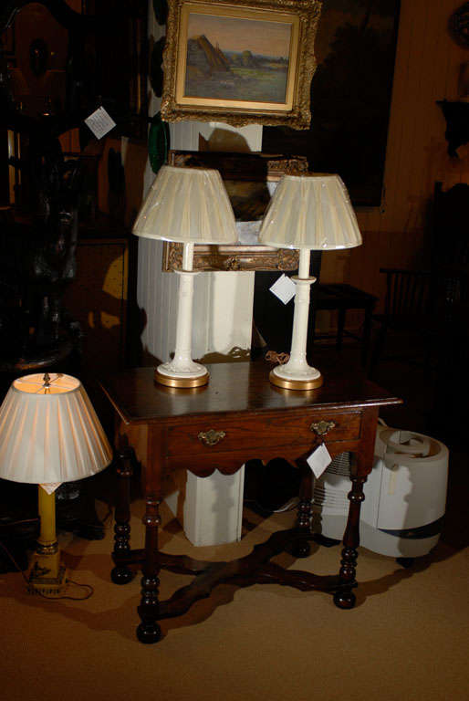 Pair of Creamware Candlestick Lamps