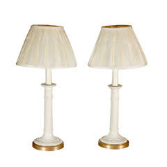 Pair of Creamware Candlestick Lamps