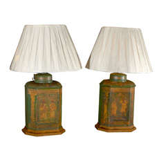 Antique Pair English Tea Tins as Lamps