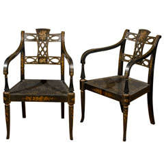 Pair Painted Chinoiserie Arm Chairs