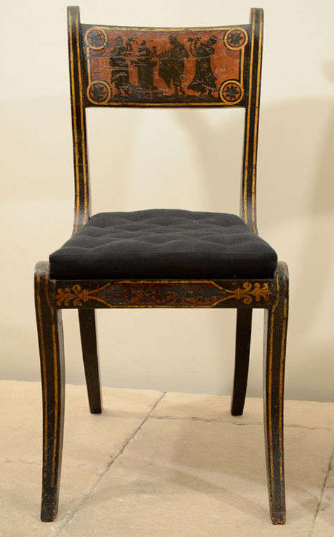 A Pair of English Regency Etruscan Decorated Chairs 2