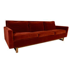 Harvey Probber velvet sofa on solid wood frame