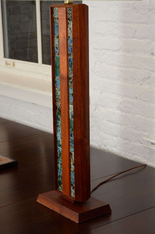 Solid Walnut Table Lamp with Inset Ceramic Tiles In Excellent Condition In New York, NY