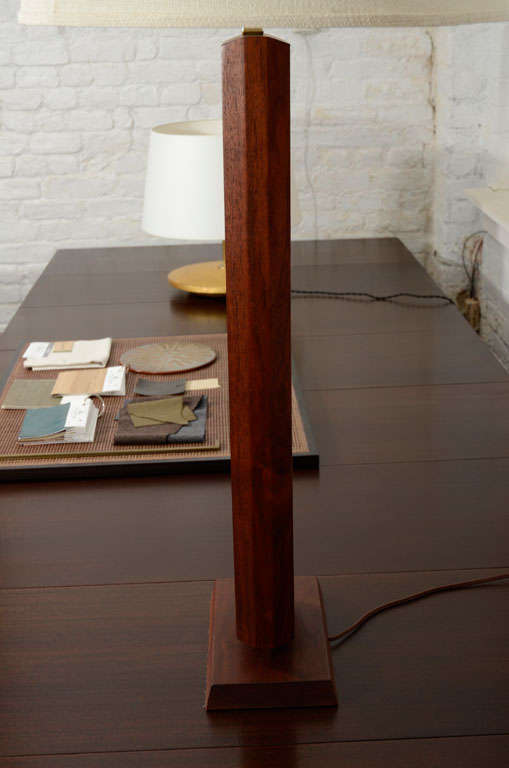 20th Century Solid Walnut Table Lamp with Inset Ceramic Tiles
