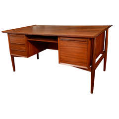 Beautifully figured Danish Modern desk with bookcase on back