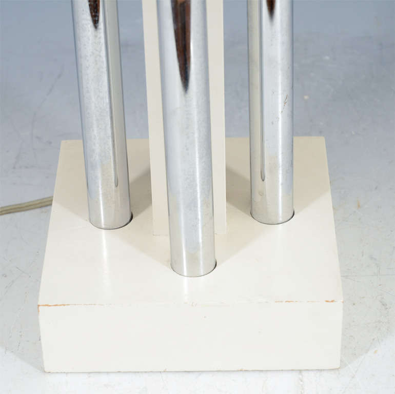 American Single Mid Century Chrome, Wood and Lucite Lamp For Sale