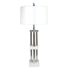 Single Mid Century Chrome, Wood and Lucite Lamp