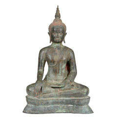 Antique Thai Bronze Seated Buddha Sculpture
