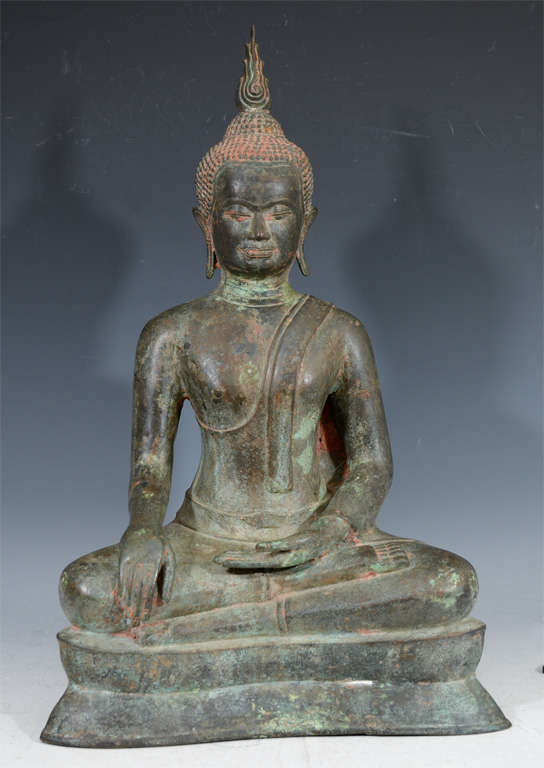 Antique Thai Bronze Seated Buddha Sculpture