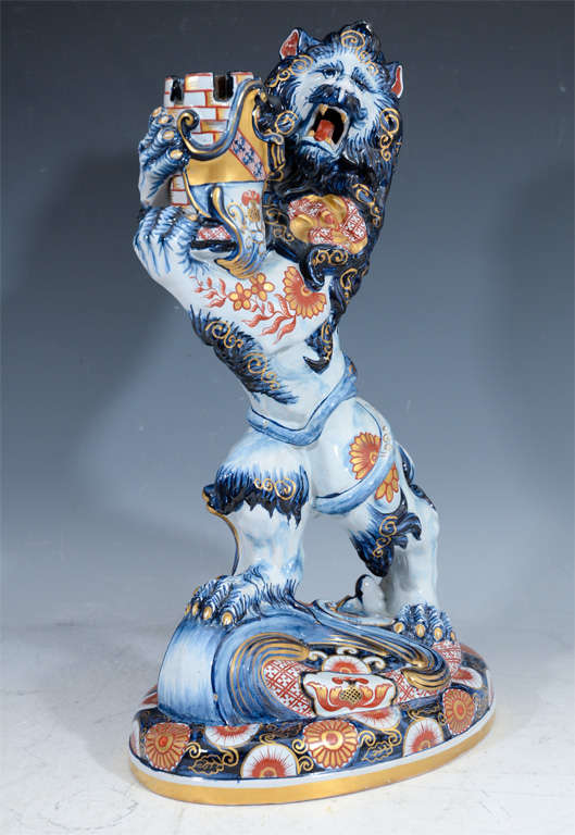Pair of Antique Lion Form Porcelain Candleholders by Emile Galle 2