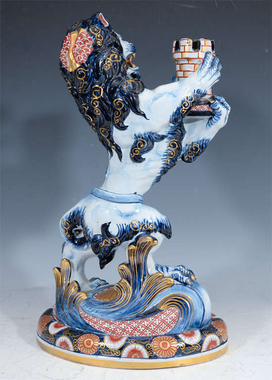 Pair of Antique Lion Form Porcelain Candleholders by Emile Galle 4