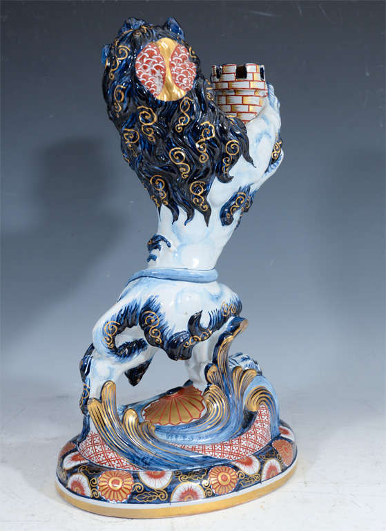 Pair of Antique Lion Form Porcelain Candleholders by Emile Galle 5