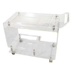 Mid Century Lucite Bar Cart with Original Tray and 8 Glasses