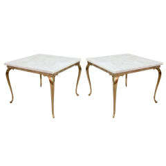 Pair of Italian Mid Century Brass and Marble Side Tables