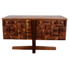 Contemporary Cabinet with Geometric Wood Appliqué