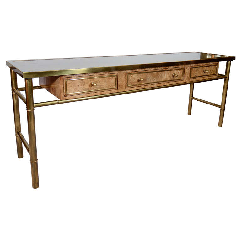 Mid Century Mastercraft Console Table in Light Amboyna Burl