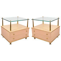 Pair of Mid Century Side Tables with Brass and Glass Detailing