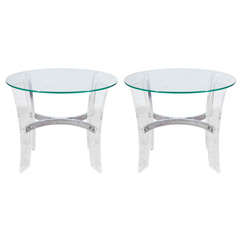 Pair of Mid Century Side Tables In Glass, Lucite and Chrome