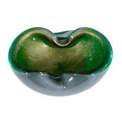 Petite Green Murano Glass Bowl with Spun Gold Detailing