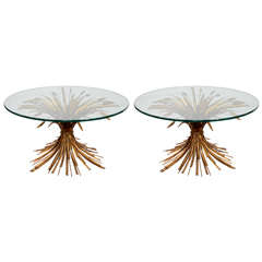 A Pair of Mid Century Gilt Wheat Form Side Tables