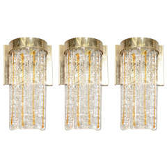 Three Mid Century Glass and Brass Sconces by Mazzega
