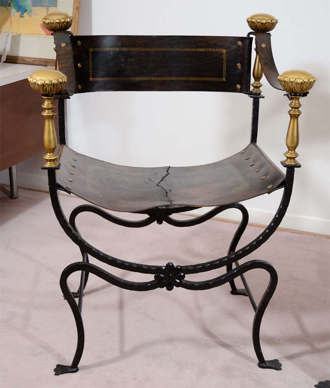 Iron Pair of Vintage Italian Curule Chairs